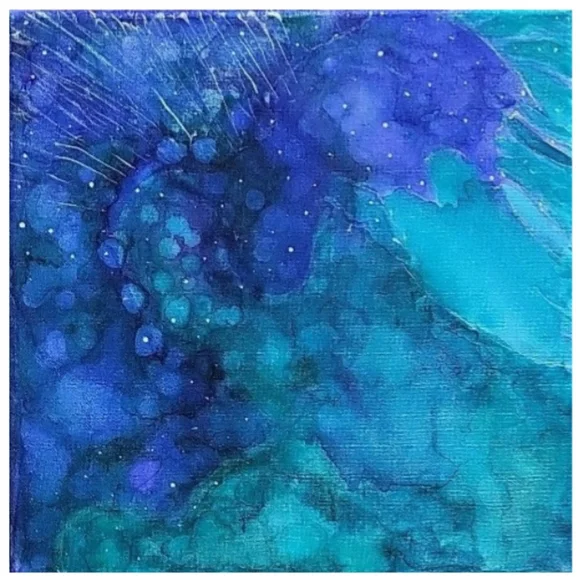 Hand Crafted Turquoise and Purple Abstract Design 12 x 12 Inches Canvas Painting - Picture 4 of 4
